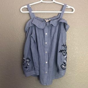 ANN TAYLOR LOFT OFF -SHOULDER FLORAL BOUSE